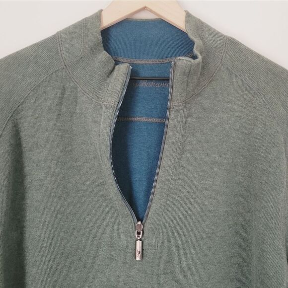 Tommy Bahama Flipshore Reversible 1/2-Zip Pullover Size Large in Green & Blue - Picture 3 of 9